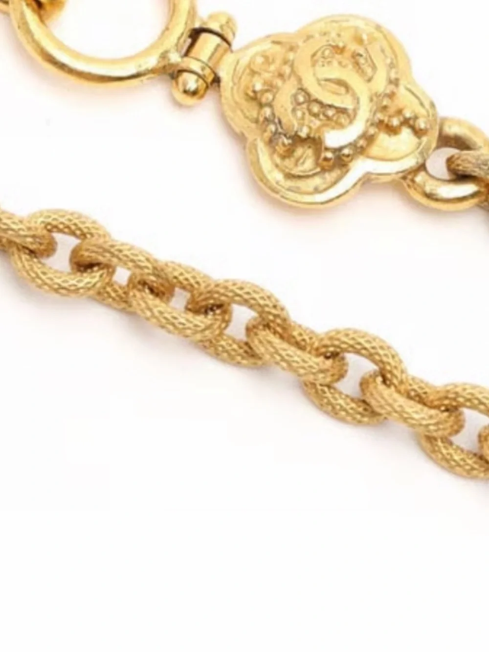 CHANEL Gold and White Oval CC Pendant Necklace